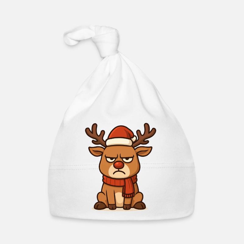 Grim Reindeer with Christmas Scarf - Organic Baby Cap - white