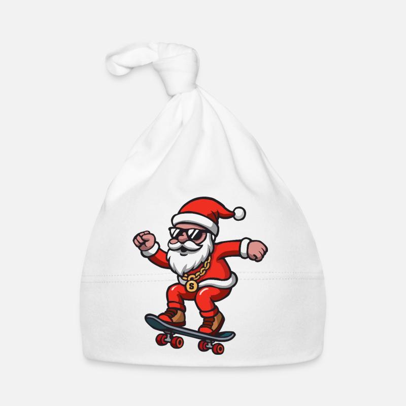 Patinage du Père Noël - Bonnet bio Bébé - blanc