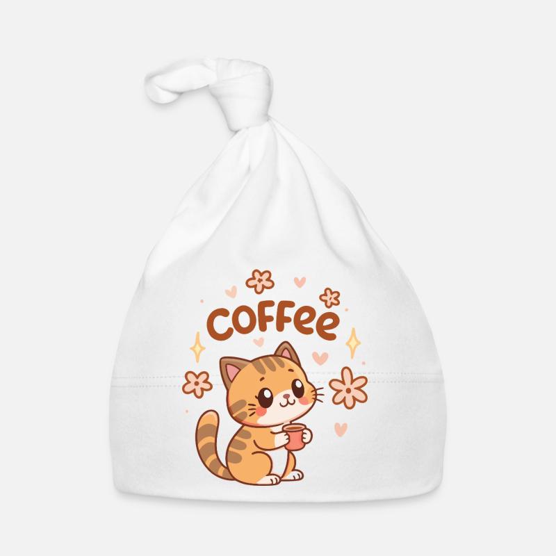 Niedliche Kaffeekatze und Blumen Baby Bio-Mütze