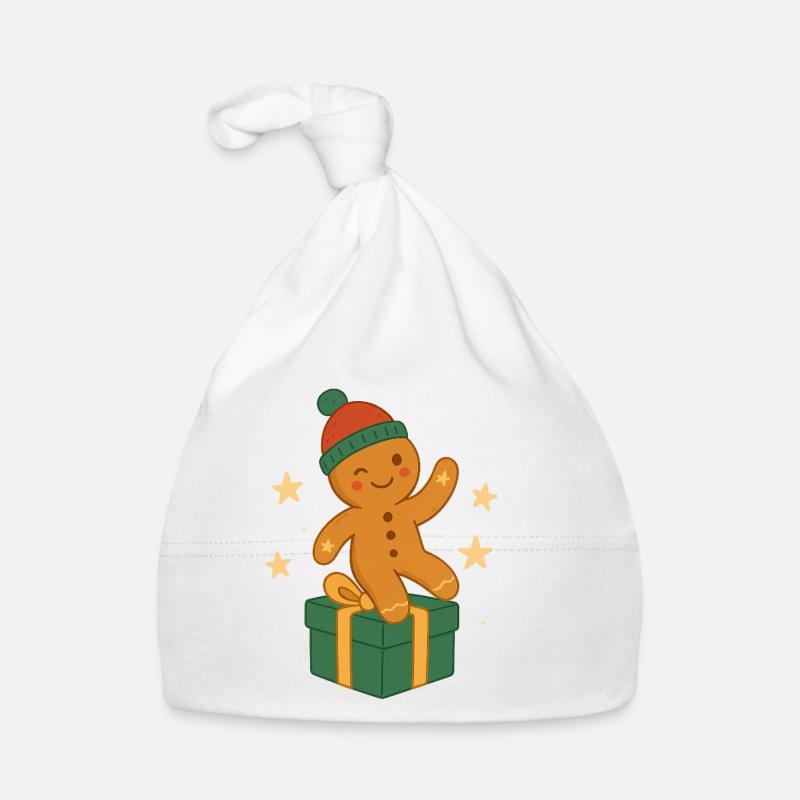 Lebkuchenfigur auf Geschenkbox Baby Bio-Mütze