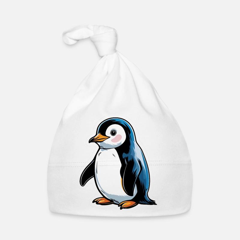 Comic Penguin Blue Tone Organic Baby Cap