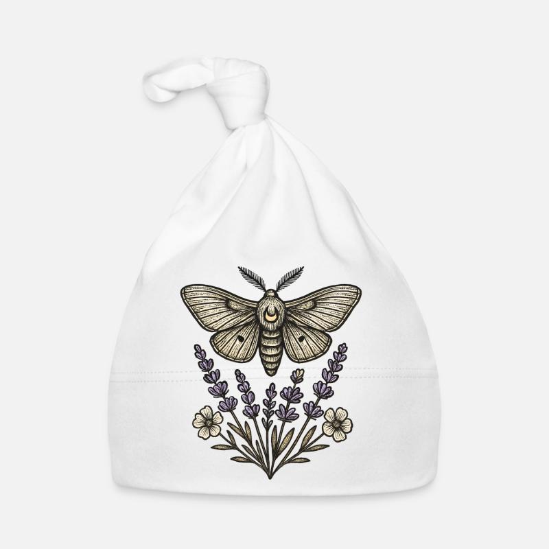 Moth over lavender bouquet - Organic Baby Cap - white