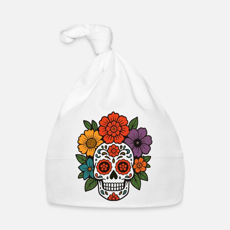 Crâne de sucre fleur dans le style Dia de los Muertos Bonnet bio Bébé