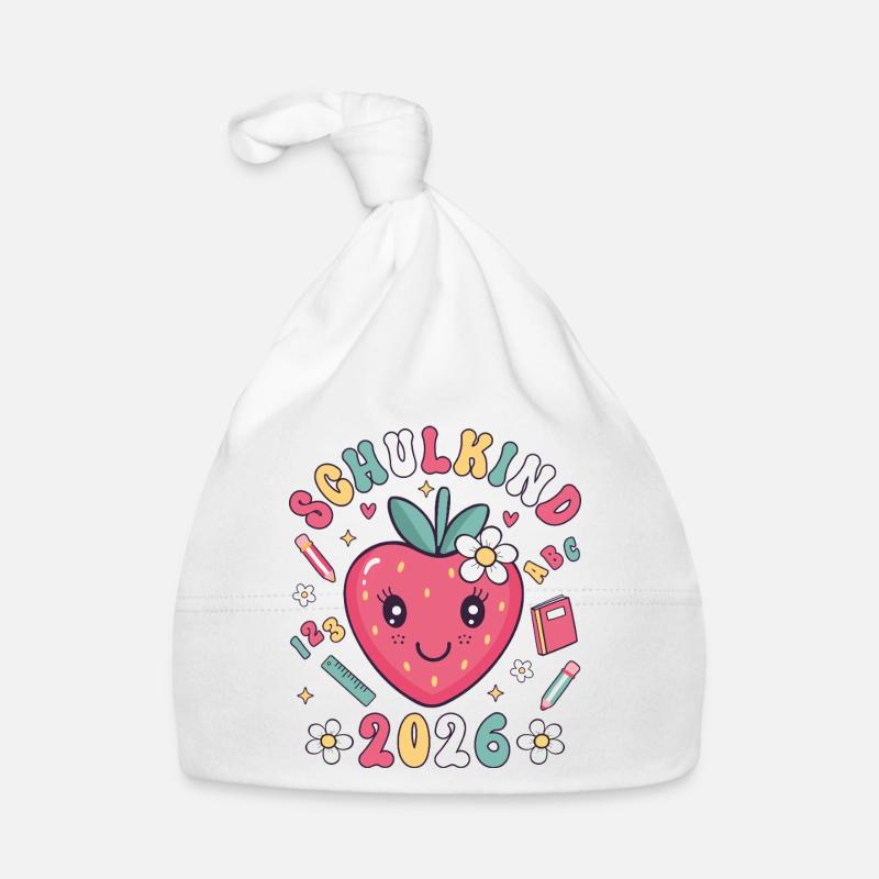 Schulkind 2026 Einschulung Erdbeere Mädchen Baby Bio-Mütze