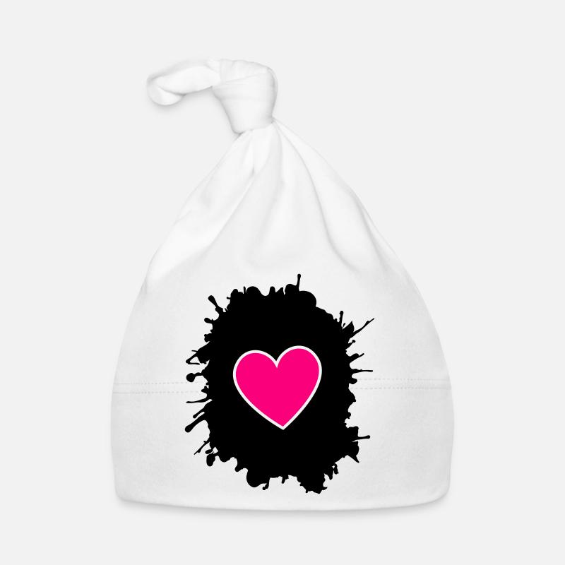 Magenta Herz auf Schwarz Baby Bio-Mütze