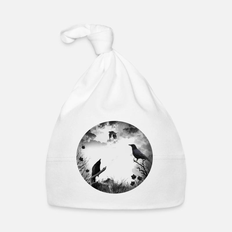 Gothique, corbeaux, corbeaux - Bonnet bio Bébé - blanc