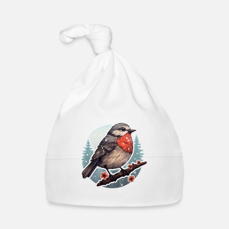 Robin in the snow Winter Organic Baby Cap
