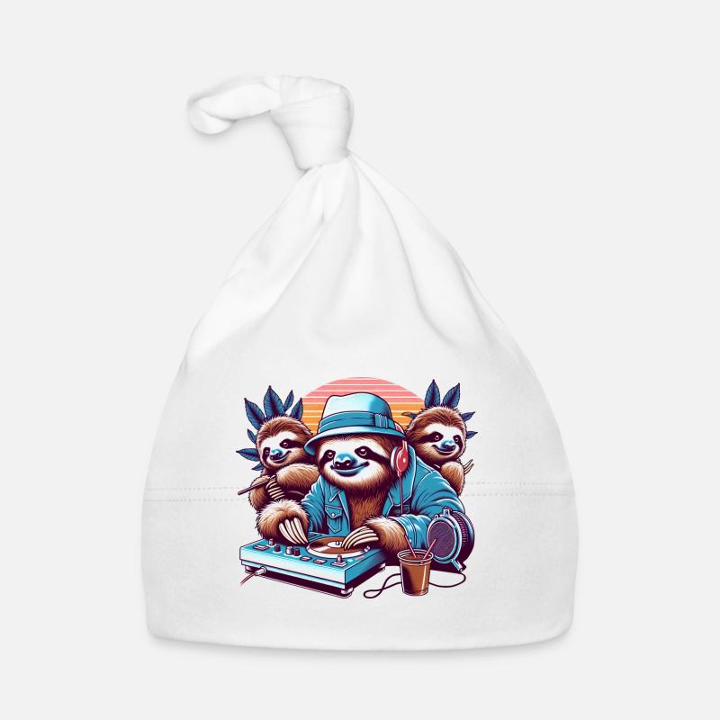 Sloth DJ Funny Animals Retro Organic Baby Cap