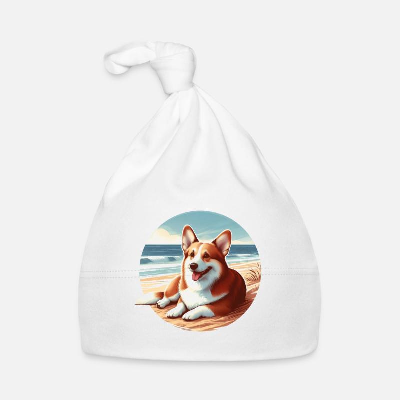 Welsh Corgi am Strand Zeichnung Baby Bio-Mütze