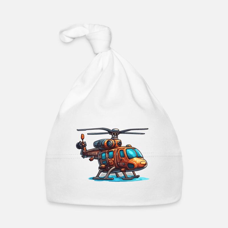Hélicoptère / Hélicoptère / Vol / Aviation - Bonnet bio Bébé - blanc