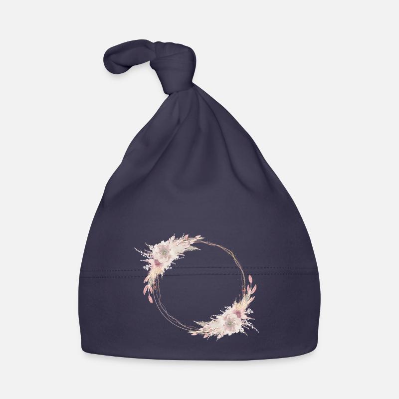 Boho flower wreath customizable Organic Baby Cap