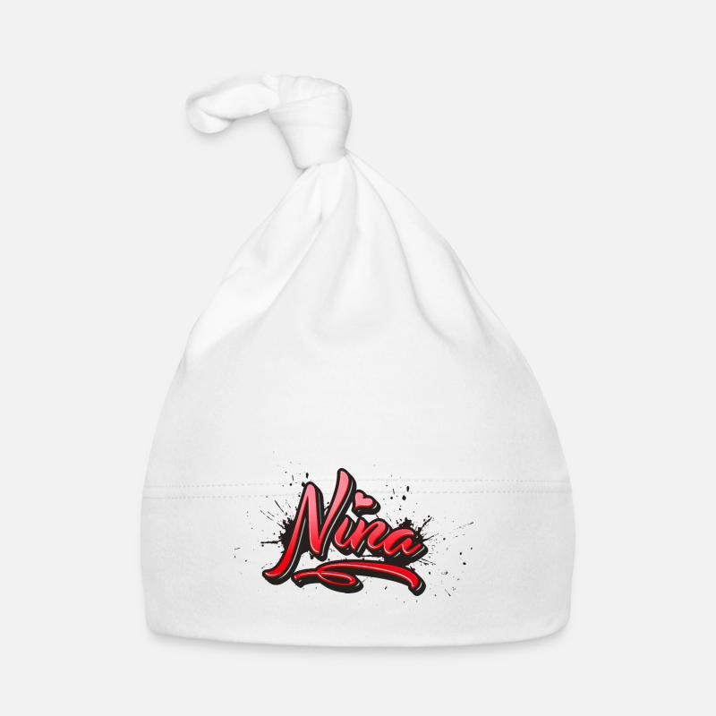 Nina Vorname Name red heart Graffiti Splash Baby Bio-Mütze