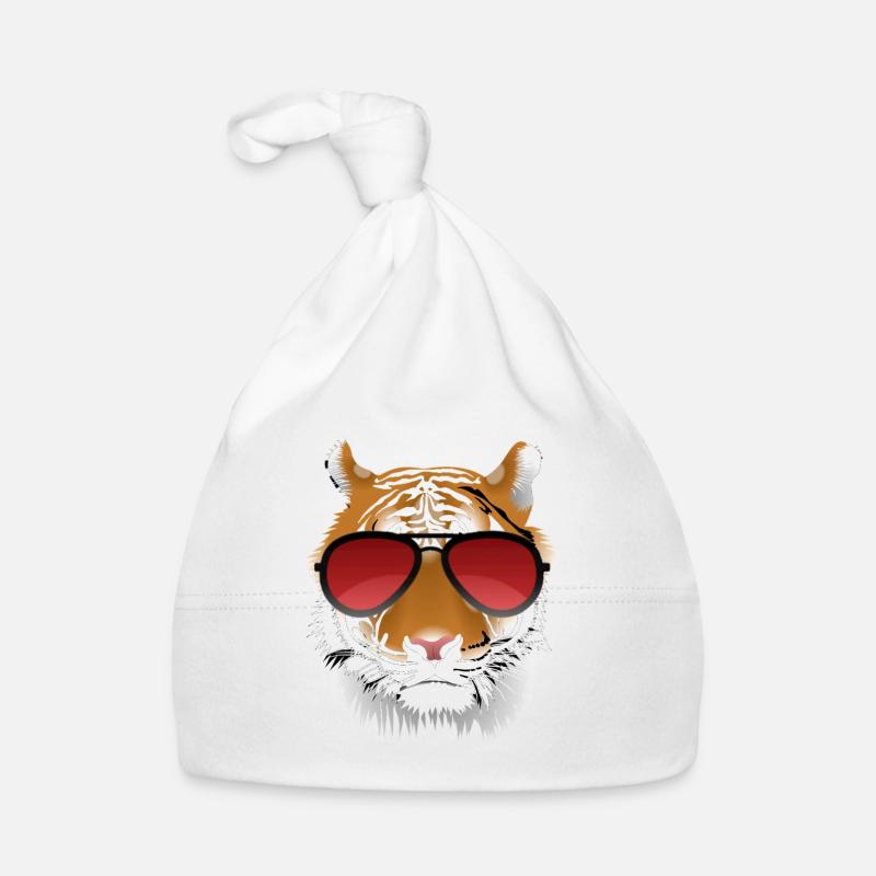 Tigre cool avec des lunettes de soleil - Bonnet bio Bébé - blanc