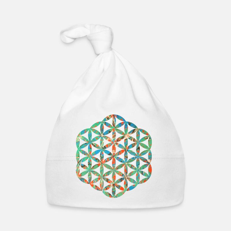 fleur de vie e 4 - Bonnet bio Bébé - blanc