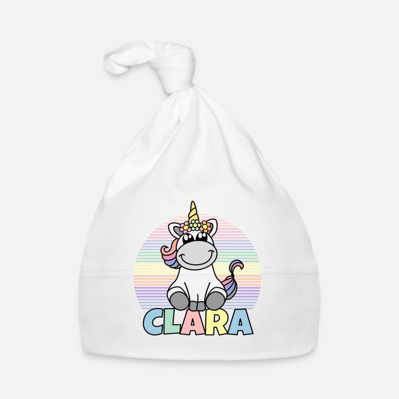 Nom de licorne Clara - Bonnet bio Bébé - blanc