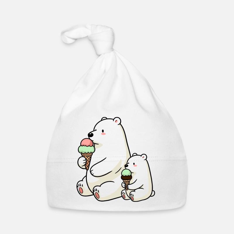 Vater & Sohn Eisbären m. Erdbeer Schokoladen Eis Baby Bio-Mütze