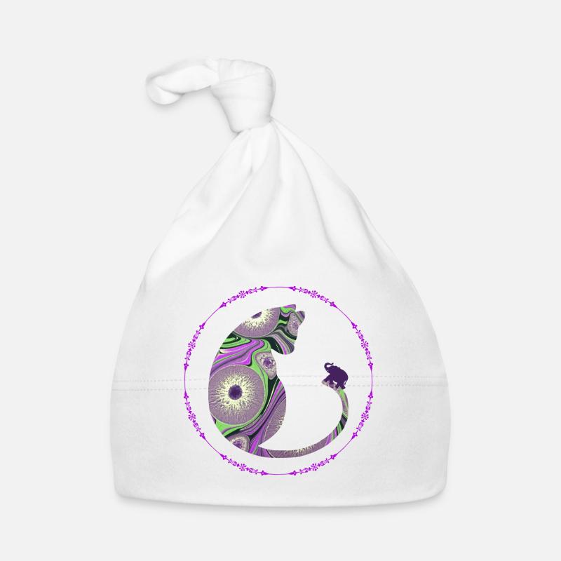 Chat avec éléphant E 239 - Bonnet bio Bébé - blanc