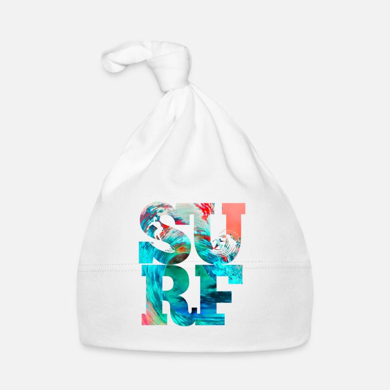 Surf Wellen Surfer Beach Surf - Bonnet bio Bébé - blanc