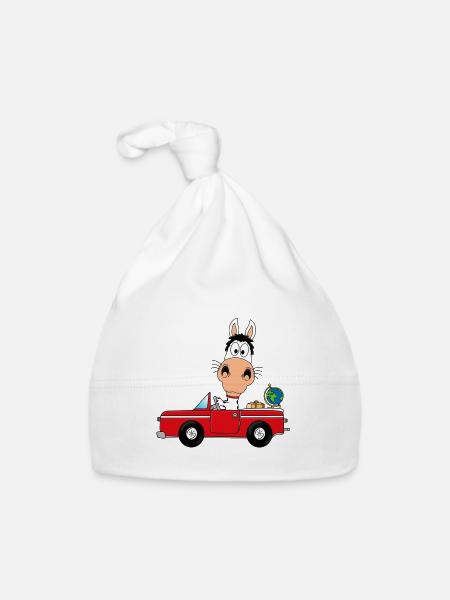 PFERD - AUTO - REISE - TIER - FUN - Baby Bio-Mütze - Weiß - Vorne