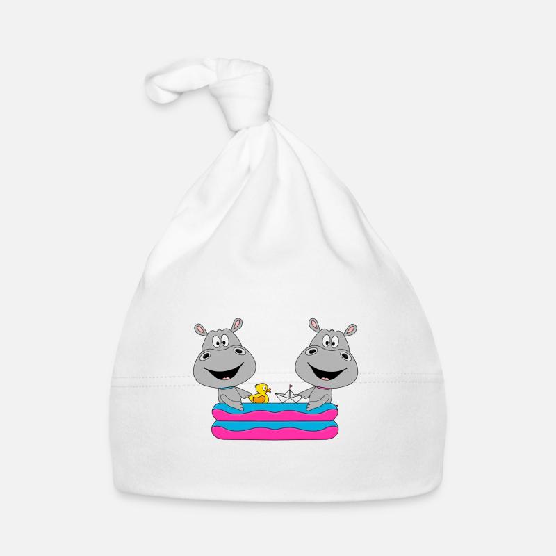 PLANSCHBECKEN - POOL - SOMMER - NILPFERDE - HIPPOS Baby Bio-Mütze