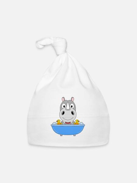 NASHORN - BADEWANNE - BADEN - TIER - TIERISCH - Baby Bio-Mütze - Weiß - Vorne