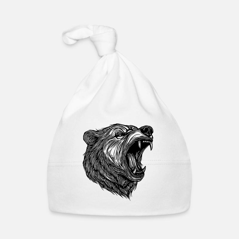Wild bear head with sharp teeth Organic Baby Cap