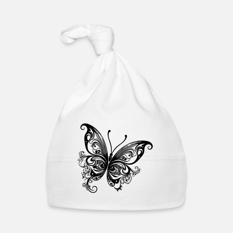 Lines and Dots Style Butterfly Drawing Organic Baby Cap
