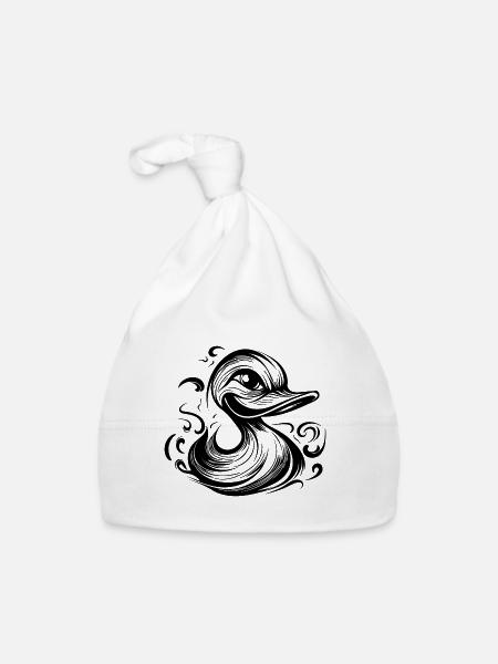 Drôle de canard souriant avec un énorme bec - Bonnet bio Bébé - blanc - Devant