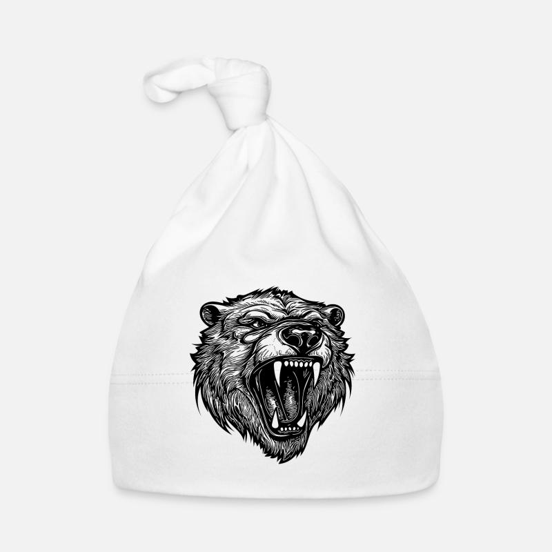 Tattoo style bear head with sharp teeth Organic Baby Cap