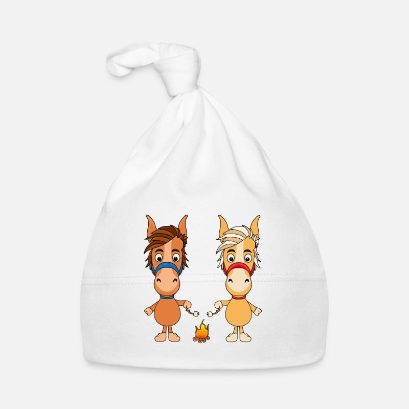 PFERDE - PONY - LAGERFEUER - MARSHMALLOWS - TIERE Baby Bio-Mütze