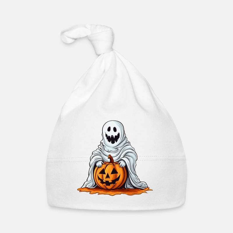 Funny Halloween pumpkin with cute ghost Organic Baby Cap