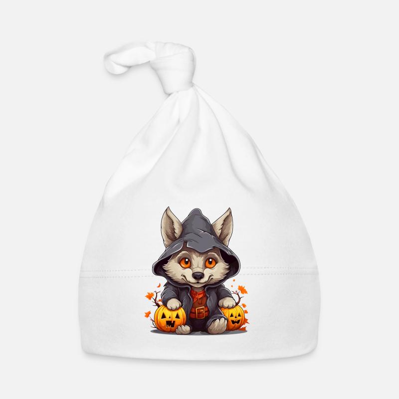 Cute Little Halloween Wolf with Pumpkin Lanterns Organic Baby Cap