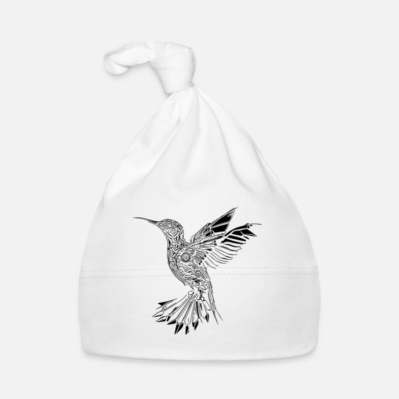 Colibri géométrique en vol - Bonnet bio Bébé - blanc