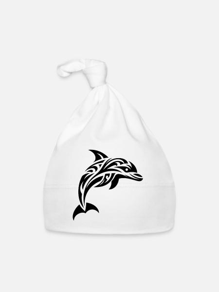 Springender süßer Tattoo Delfin - Baby Bio-Mütze - Weiß - Vorne