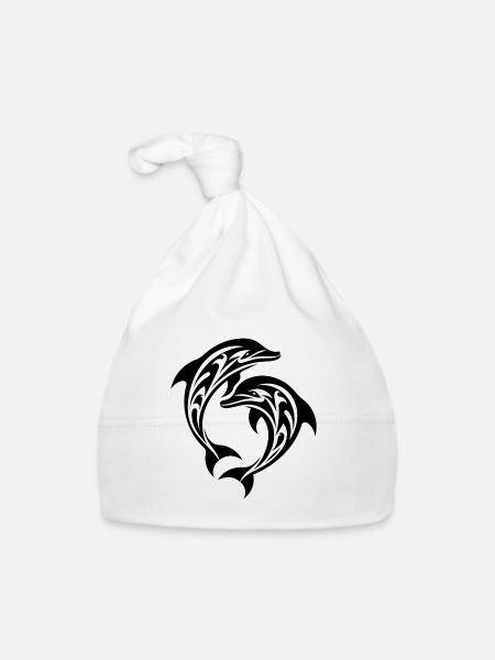 Tribal Tattoo Jumping Dolphins - Organic Baby Cap - white - Front