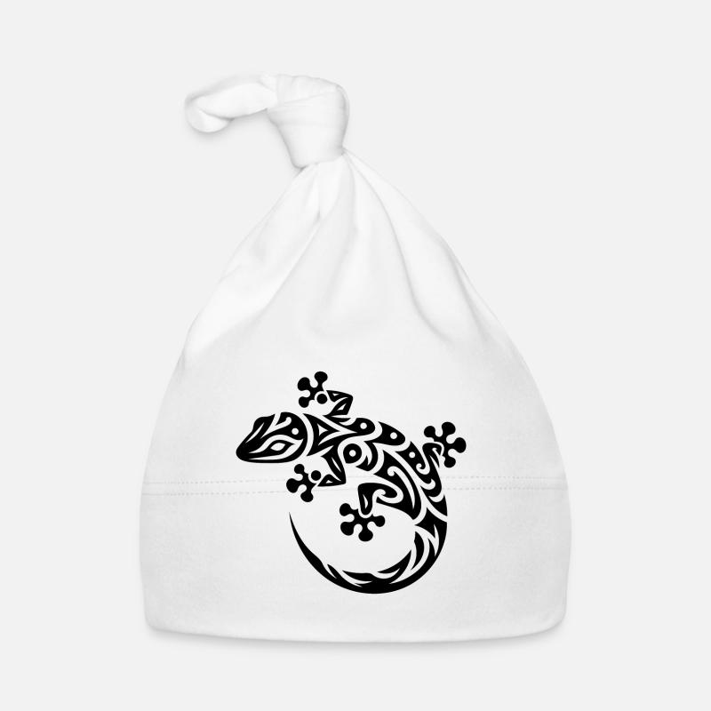 Gecko mignon dans le style de tatouage tribal - Bonnet bio Bébé - blanc