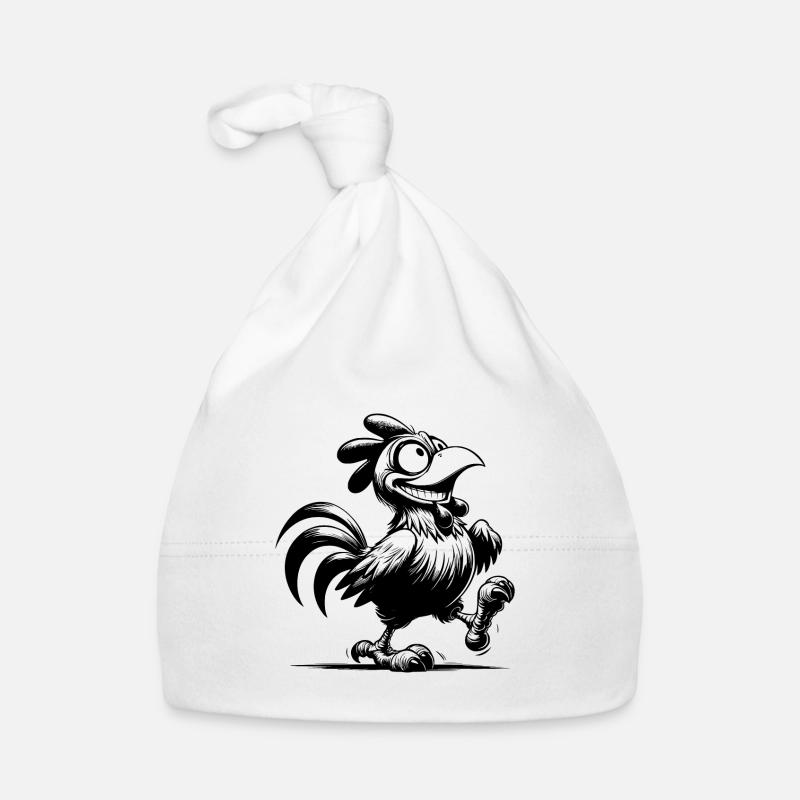 Grinning Funny Rooster Drawing Organic Baby Cap