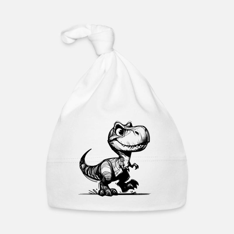 Small cute T-Rex Dino - Organic Baby Cap - white