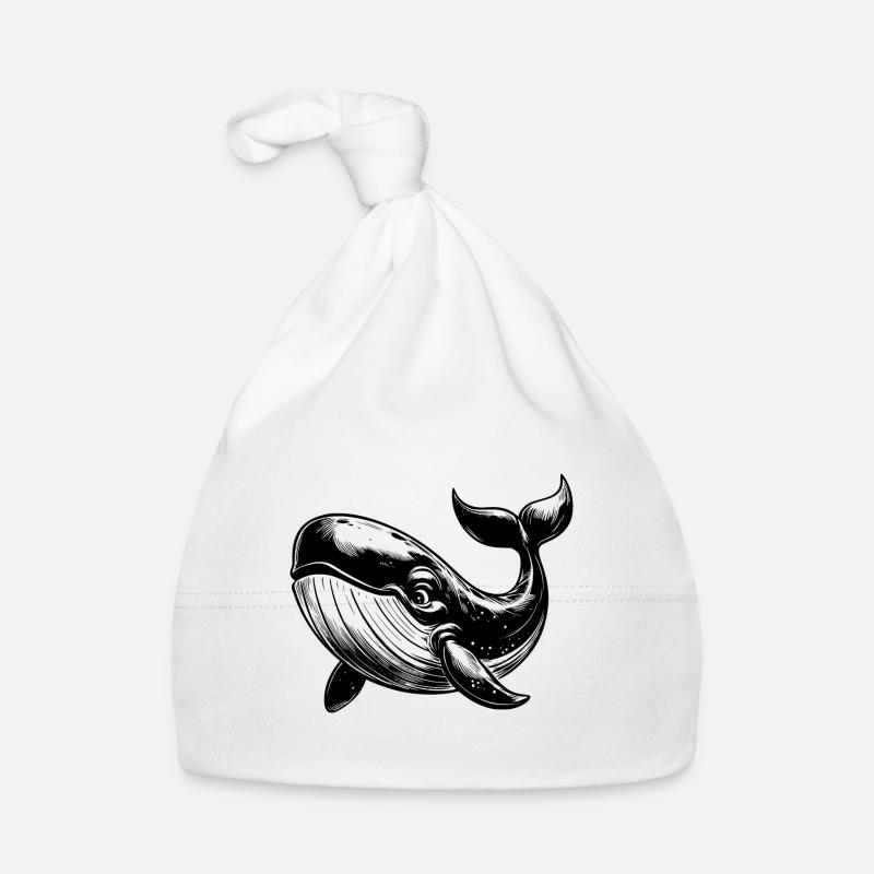 Huge smiling blue whale with tail fin Organic Baby Cap