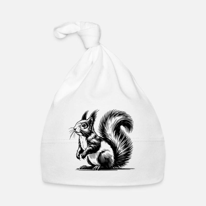 Cuddly Squirrel Pencil Stroke Sketch Organic Baby Cap