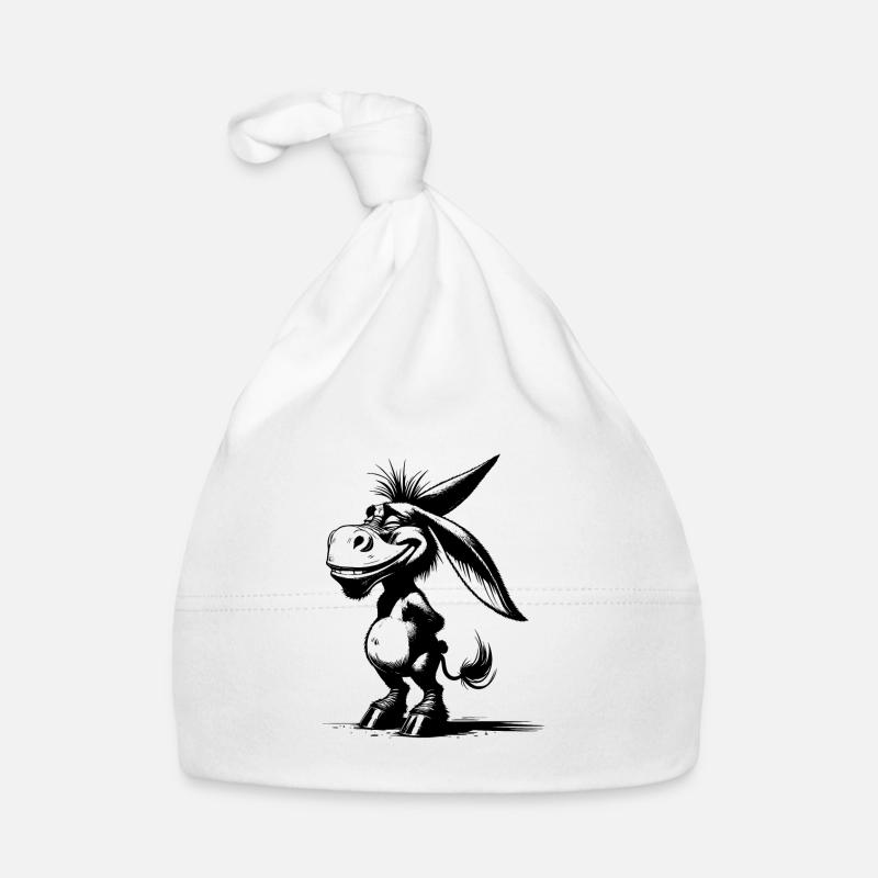 Smiling Donkey Grinning Long-Eared Caricature Organic Baby Cap