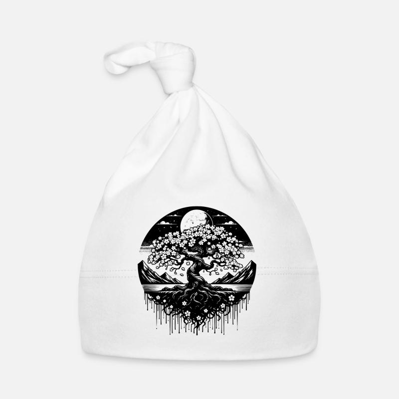 Kirschbaum in voller Blüte in Berglandschaft Baby Bio-Mütze