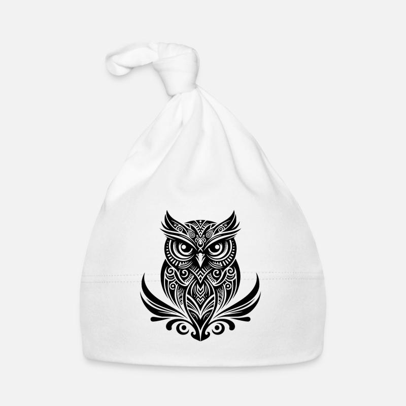 Schlaue Eule im Tattoo Tinte Style Baby Bio-Mütze