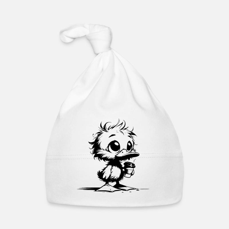 Cute Ducks Baby with Coffee Mug Organic Baby Cap