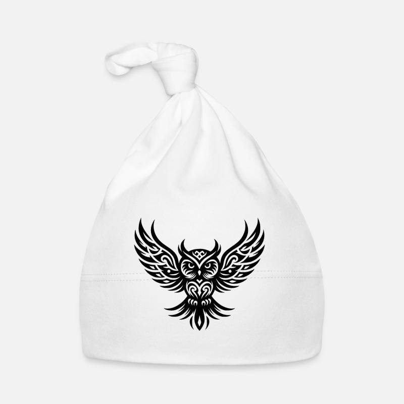 Hibou sur des ailes larges dans le style d’aile de tatouage Bonnet bio Bébé