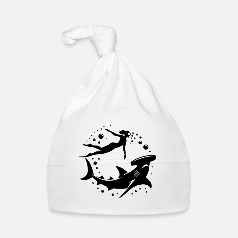 Hammerhead shark and diver floating underwater Organic Baby Cap