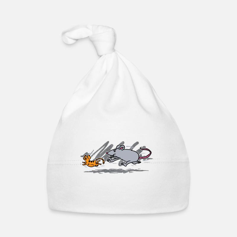 Mouse chasing cat gift Organic Baby Cap