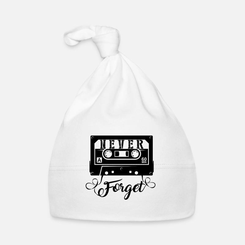 NEVER FORGET - Cassette Retro Gift - Organic Baby Cap - white