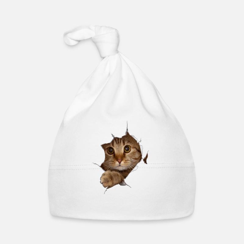 Chat 3D chaton doux - cadeau - Bonnet bio Bébé - blanc