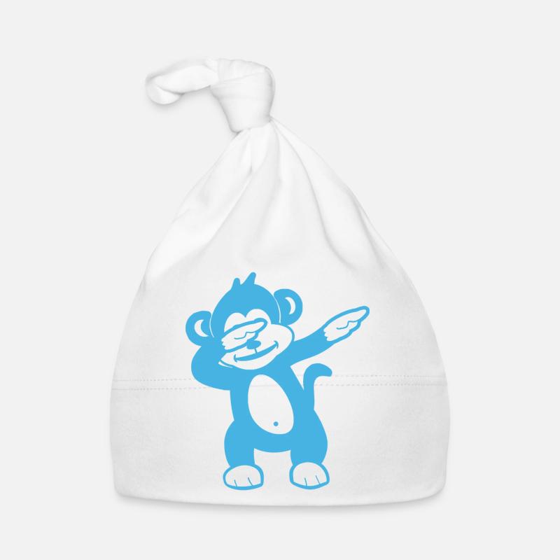 Blue Monkey Maskottchen – Verspieltes Design - Baby Bio-Mütze - Weiß